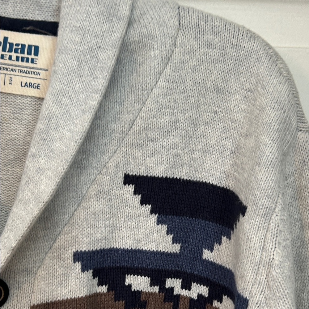 Urban Pipeline Men’s Sweater Cardigan Large Gray & Brown Cowl Aztec Southwestern - Picture 6 of 16